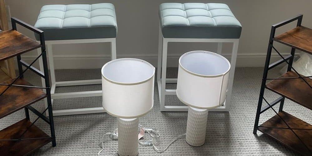 Bar stools and table lamps assembled in a Boston apartment by Boston Handyman Co.